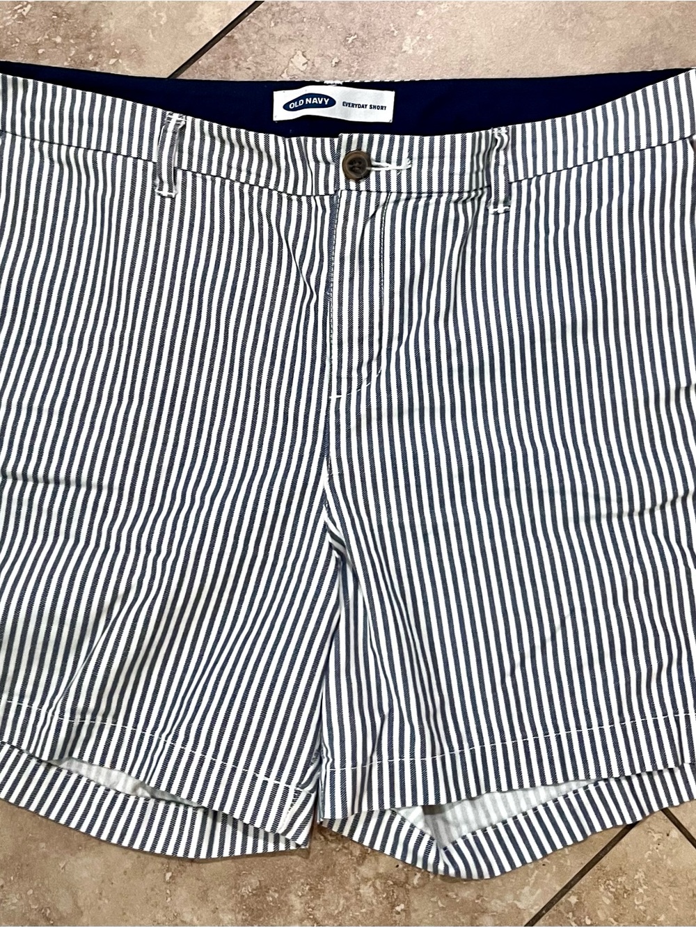 Old Navy Navy and White Vertical Stripe Flat-Front Shorts
